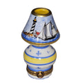 Light Blue Lamp w Sailboat Lighthouse, a hand-painted Limoges porcelain gift