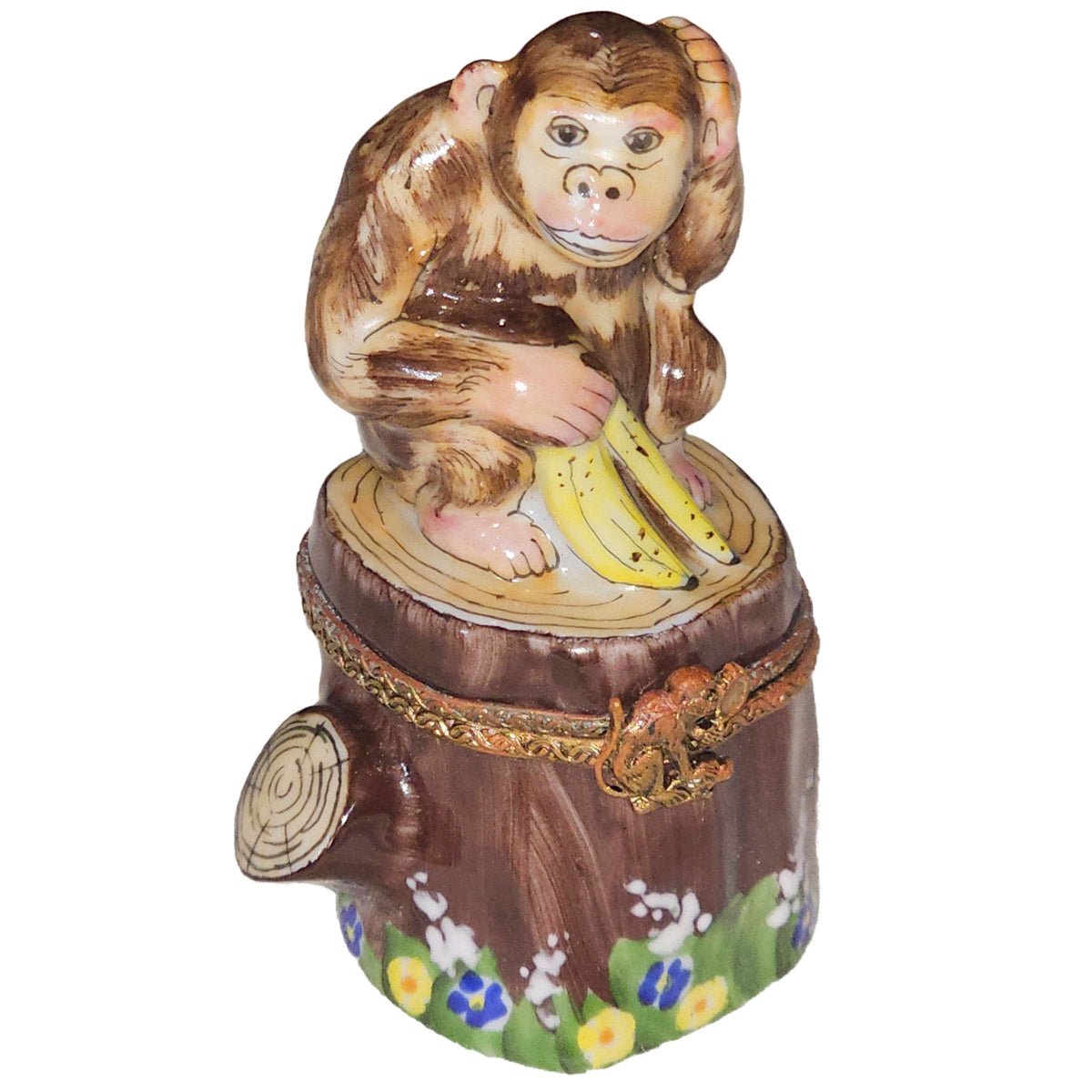 Monkey on Log Limoges Box Collectible, a hand-painted Limoges porcelain gift