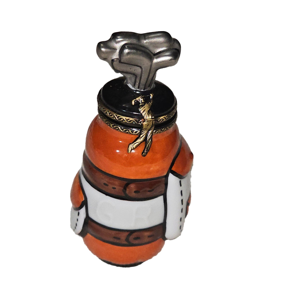 Orange Golf Bag Treasure for Golf Lovers, a hand-painted Limoges porcelain gift