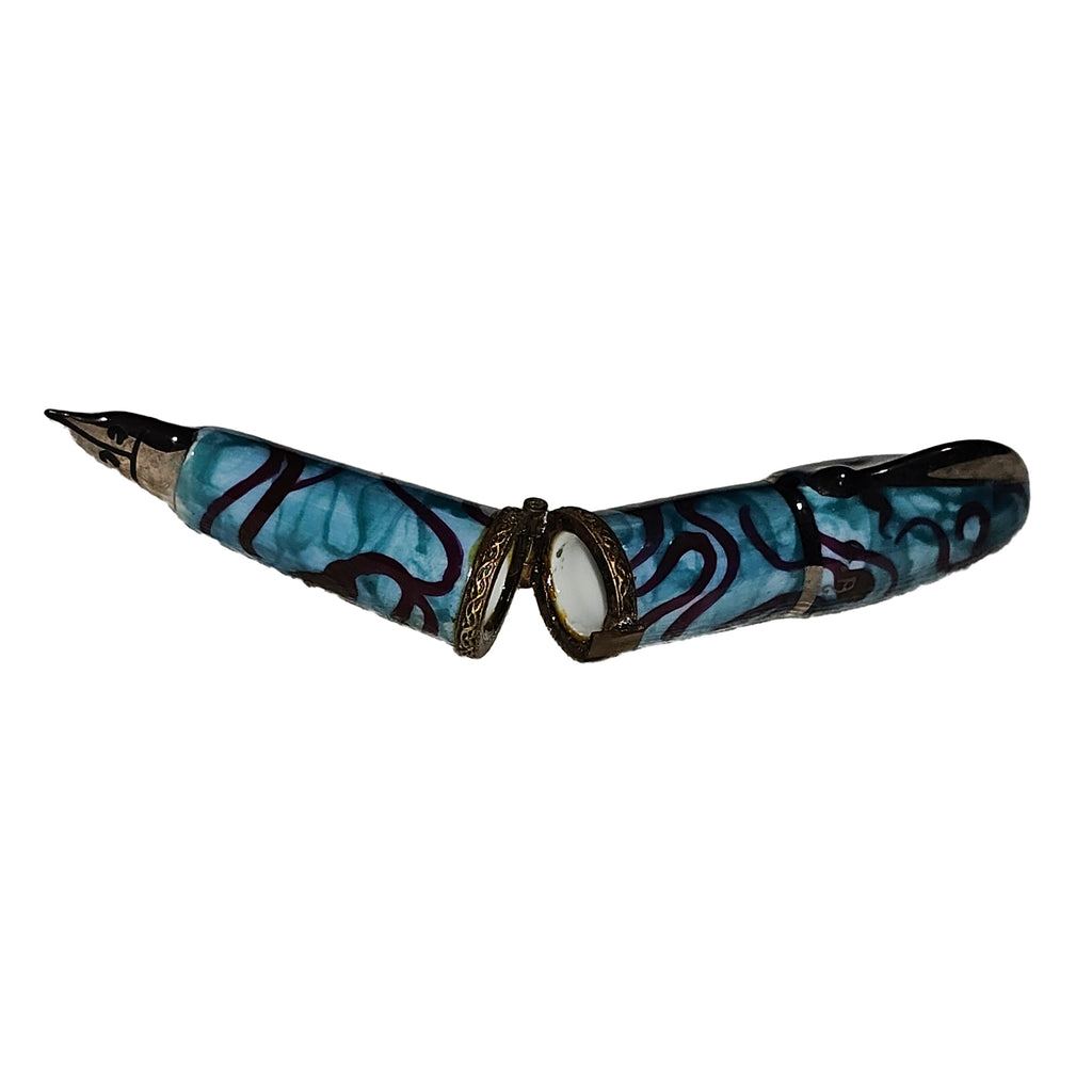 Green Blue Swirl Fountain Pen Limoges Box for Collectors, view 2