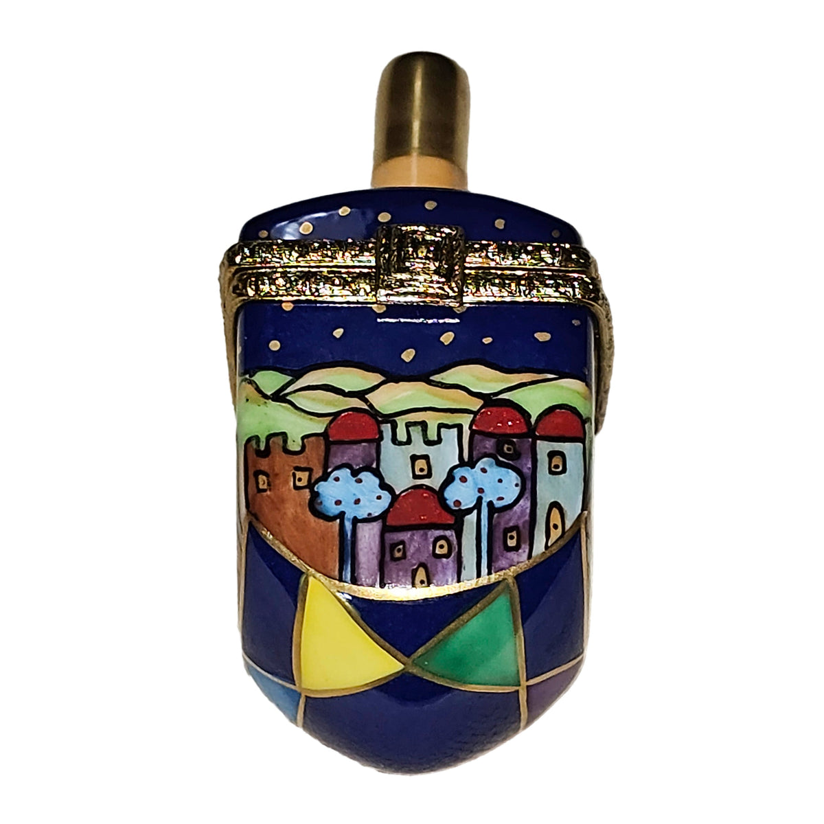 Colorful Dreidel Jerusalem Rochard Limoges Box Gift, a hand-painted Limoges porcelain gift