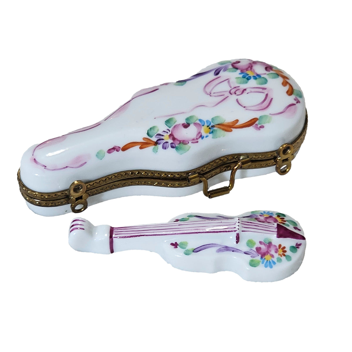 White Violin in Case Limoges Box Music Gift Keepsake, a hand-painted Limoges porcelain gift