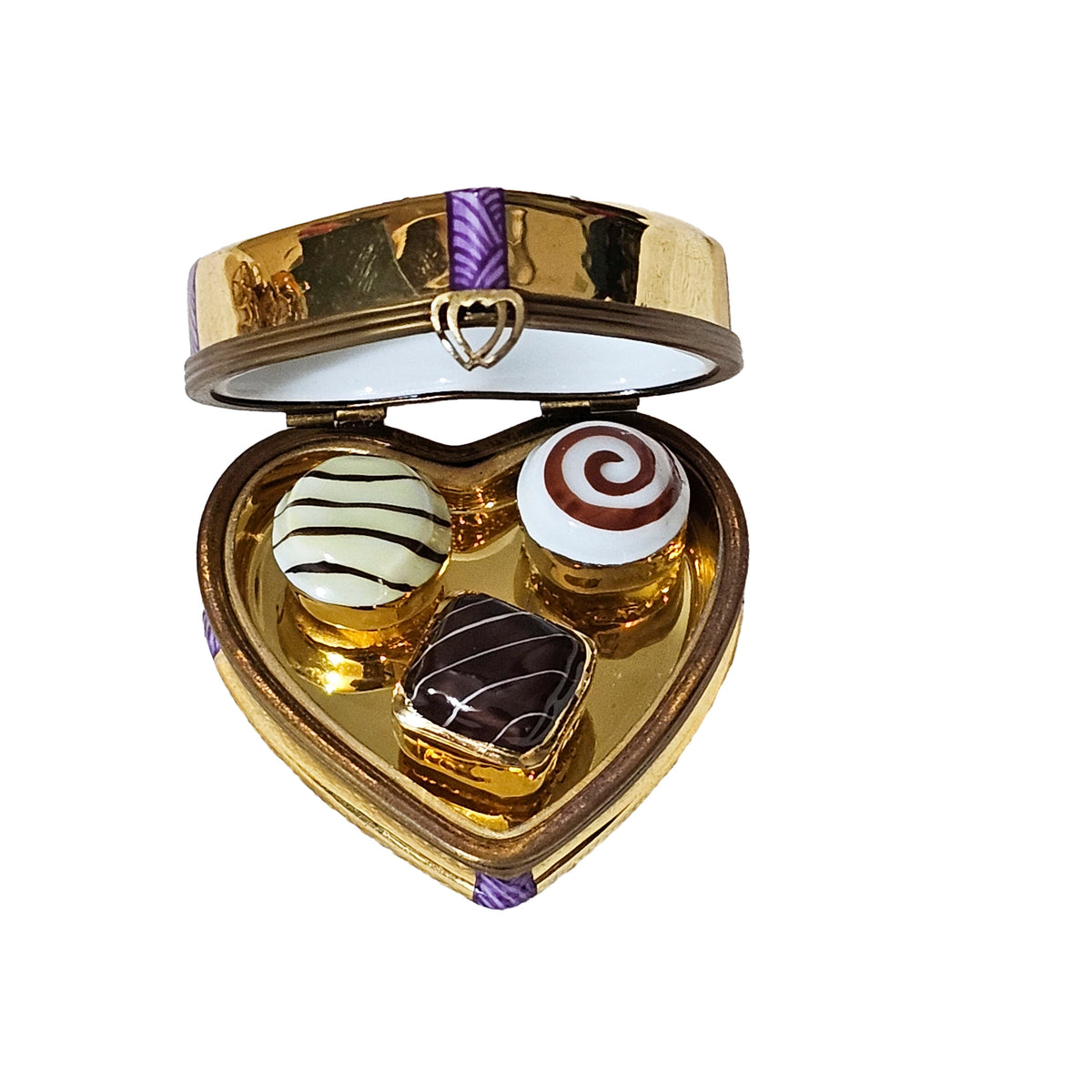 Je T'aime Gold Heart Purple Bow w Porcelain Chocolates, view 2