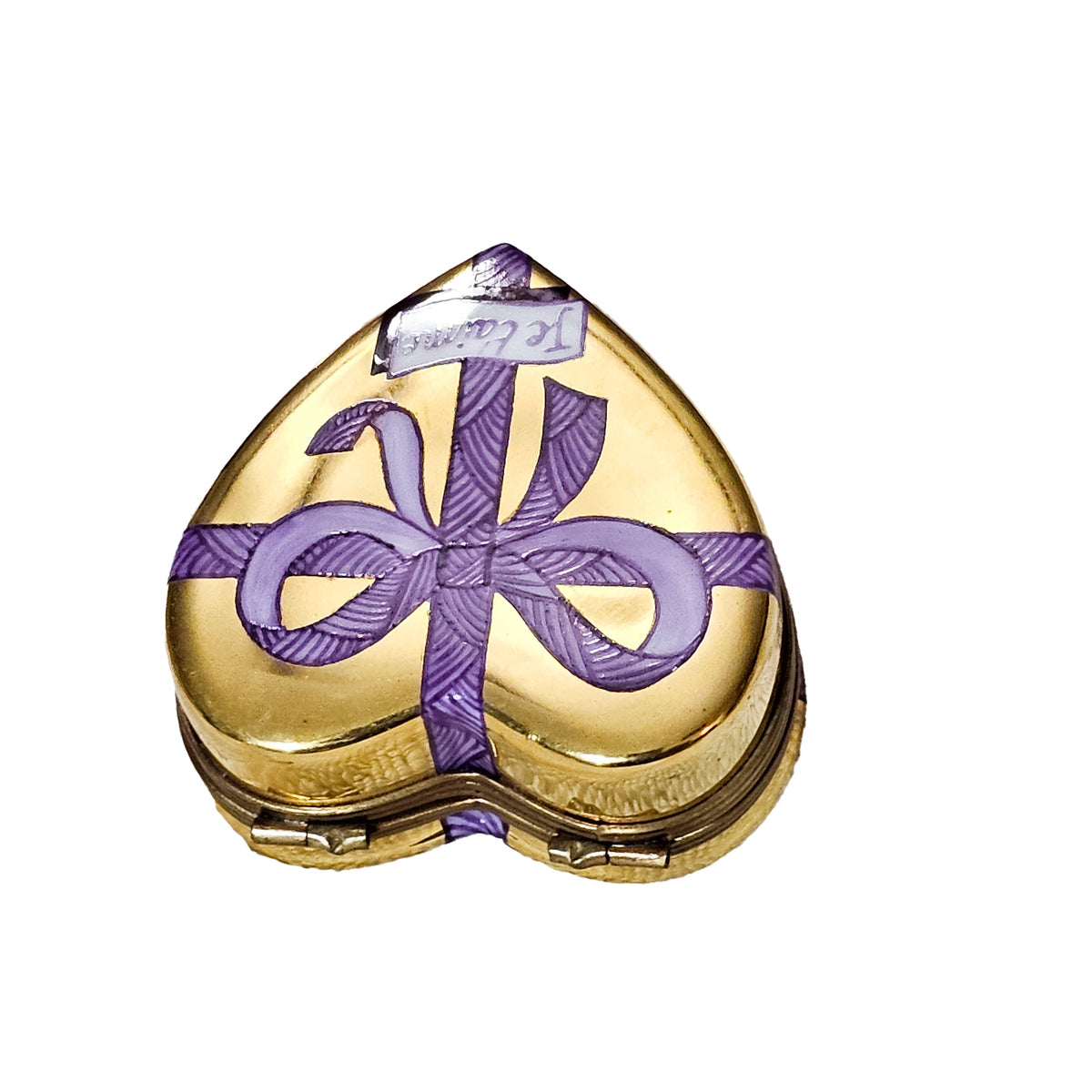Je T'aime Gold Heart Purple Bow w Porcelain Chocolates, view 3