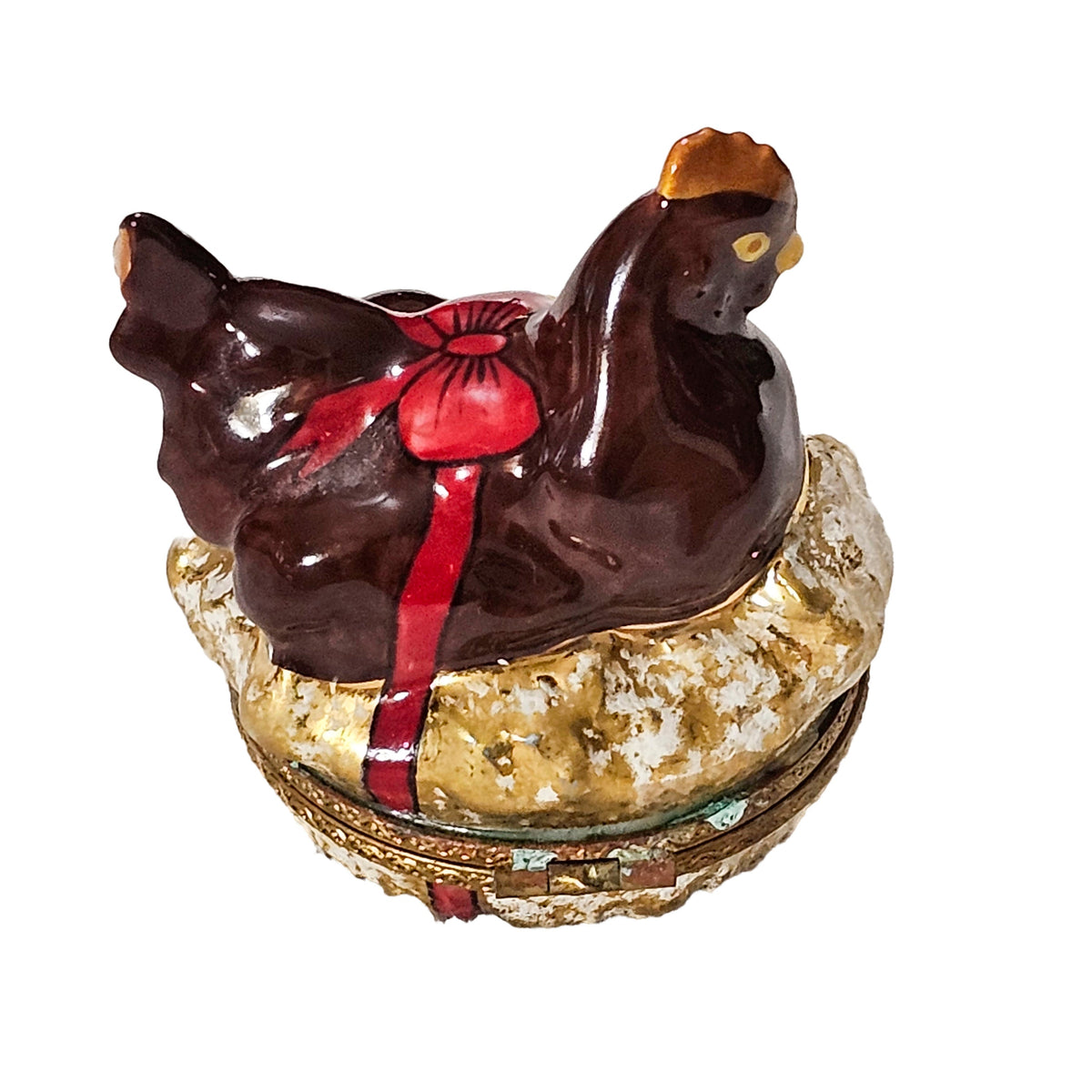 Dark Brown Chicken w Chicks and Bow Box, view 2