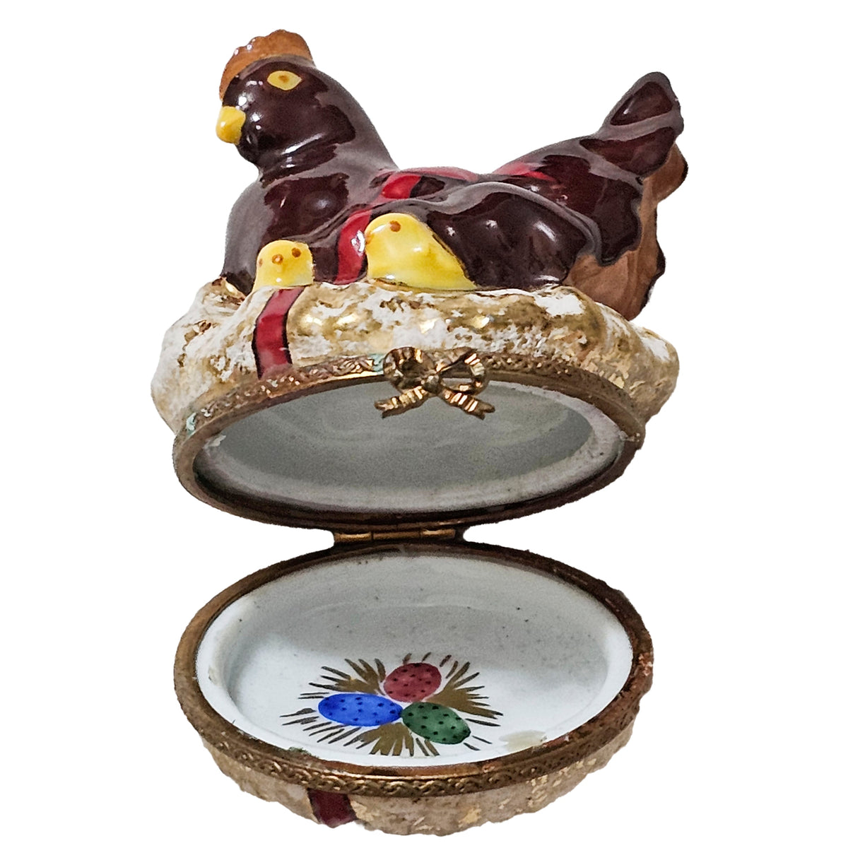 Dark Brown Chicken w Chicks and Bow Box, view 3