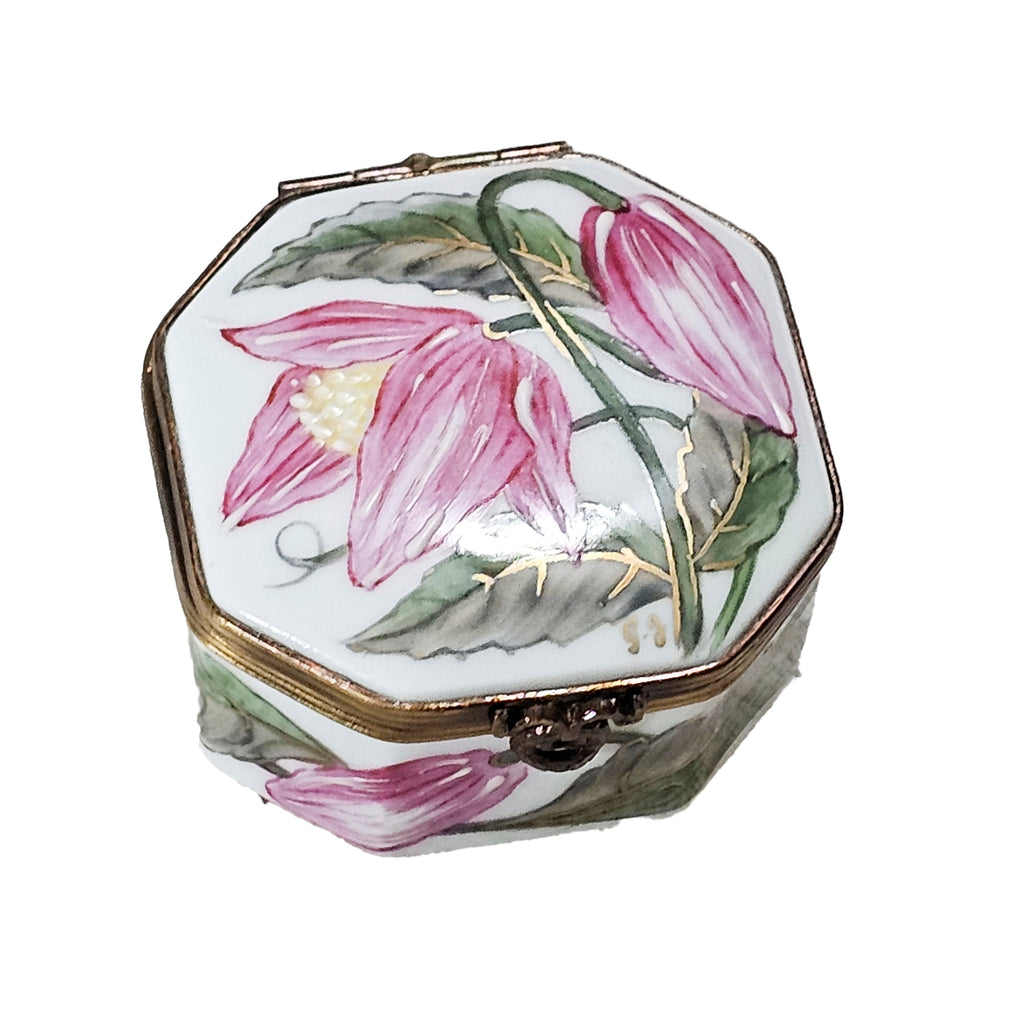 Pink Flower on Hexa Square Limoges Box, view 3
