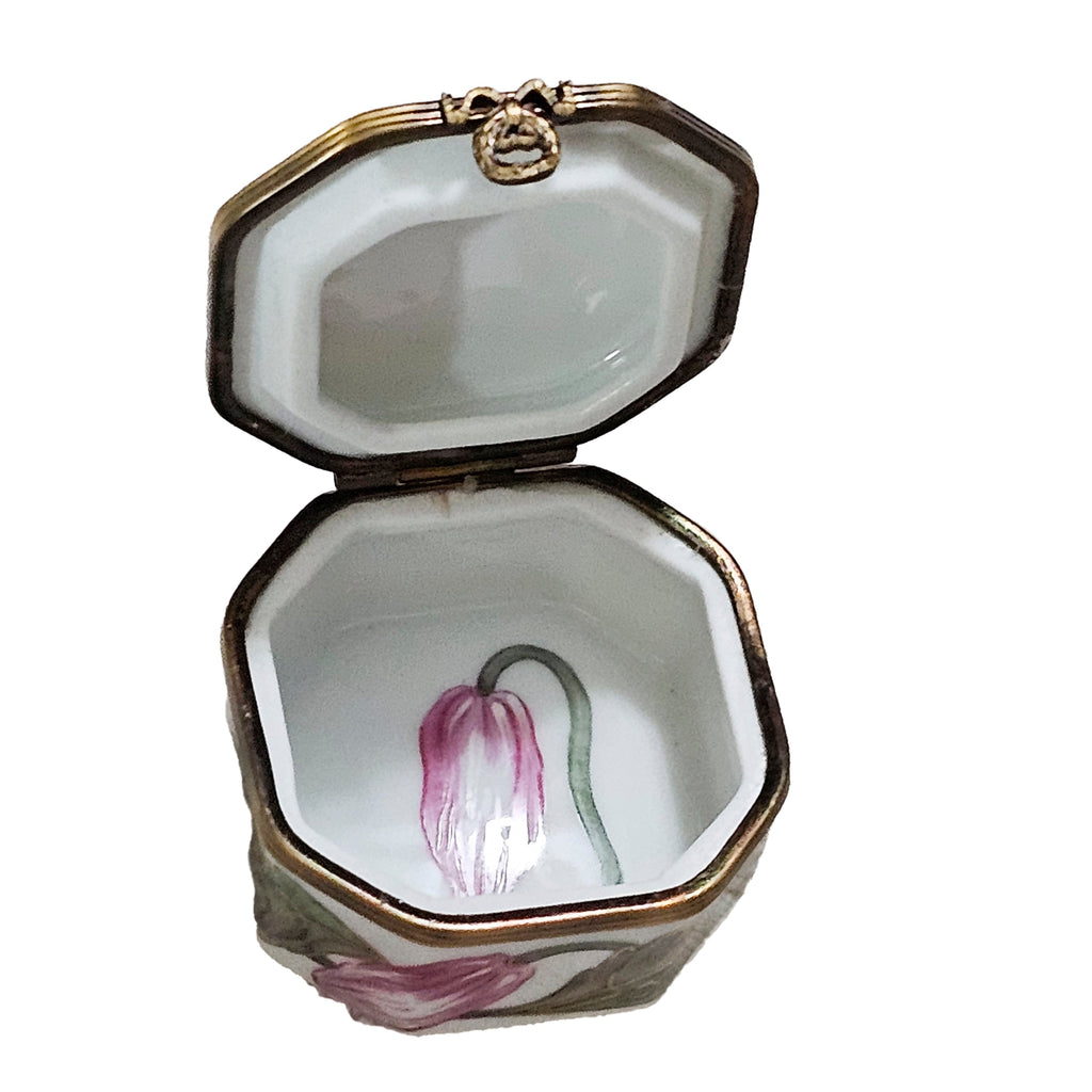 Pink Flower on Hexa Square Limoges Box, view 2
