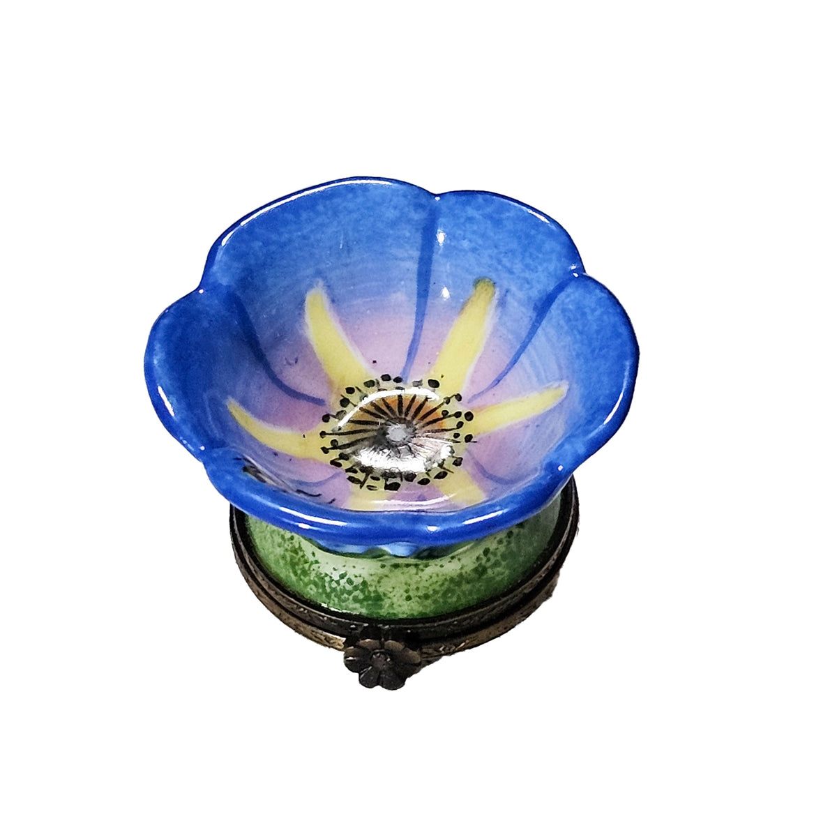 Medium Blue Flower Bulb Box Limoges French, view 4