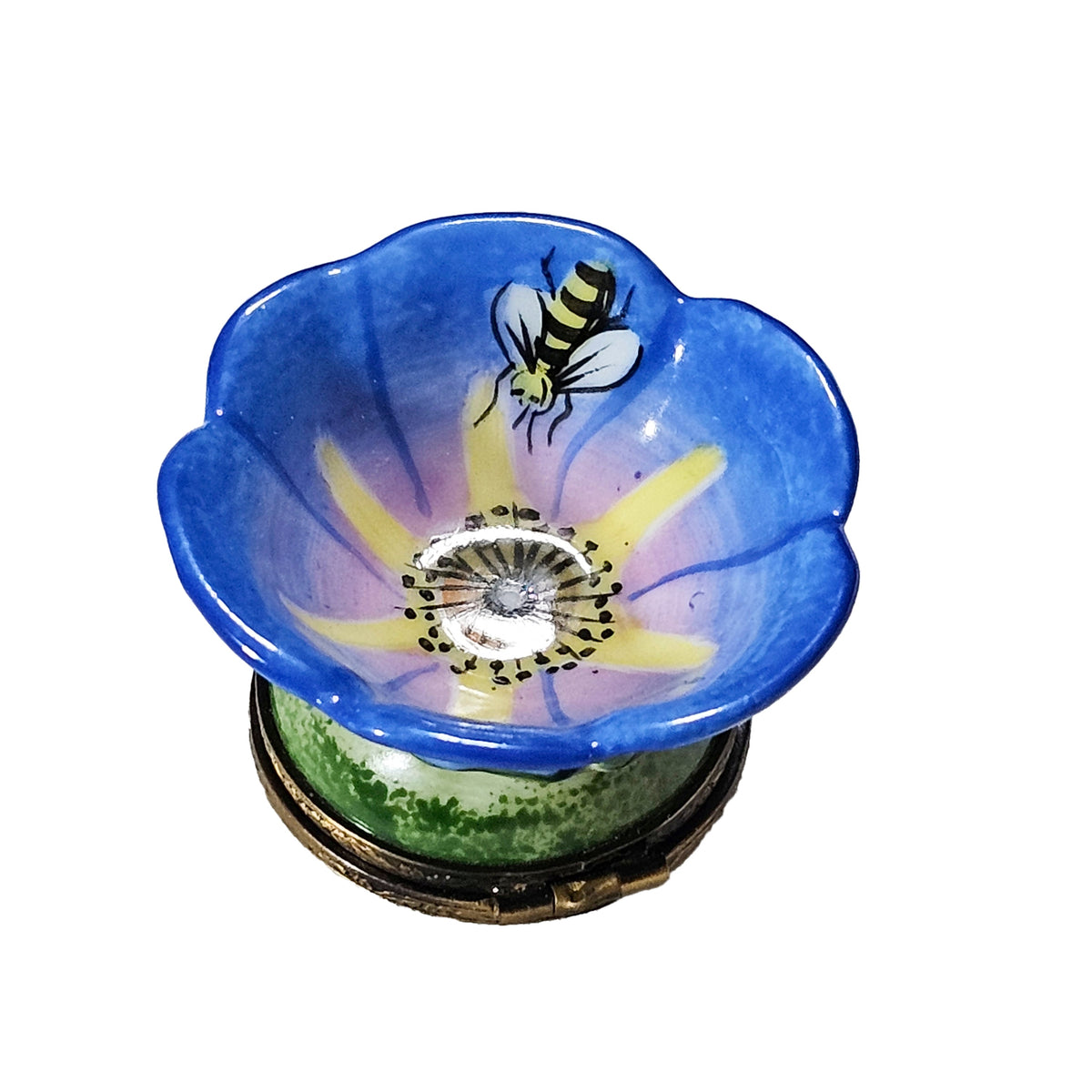 Medium Blue Flower Bulb Box Limoges French, a hand-painted Limoges porcelain gift