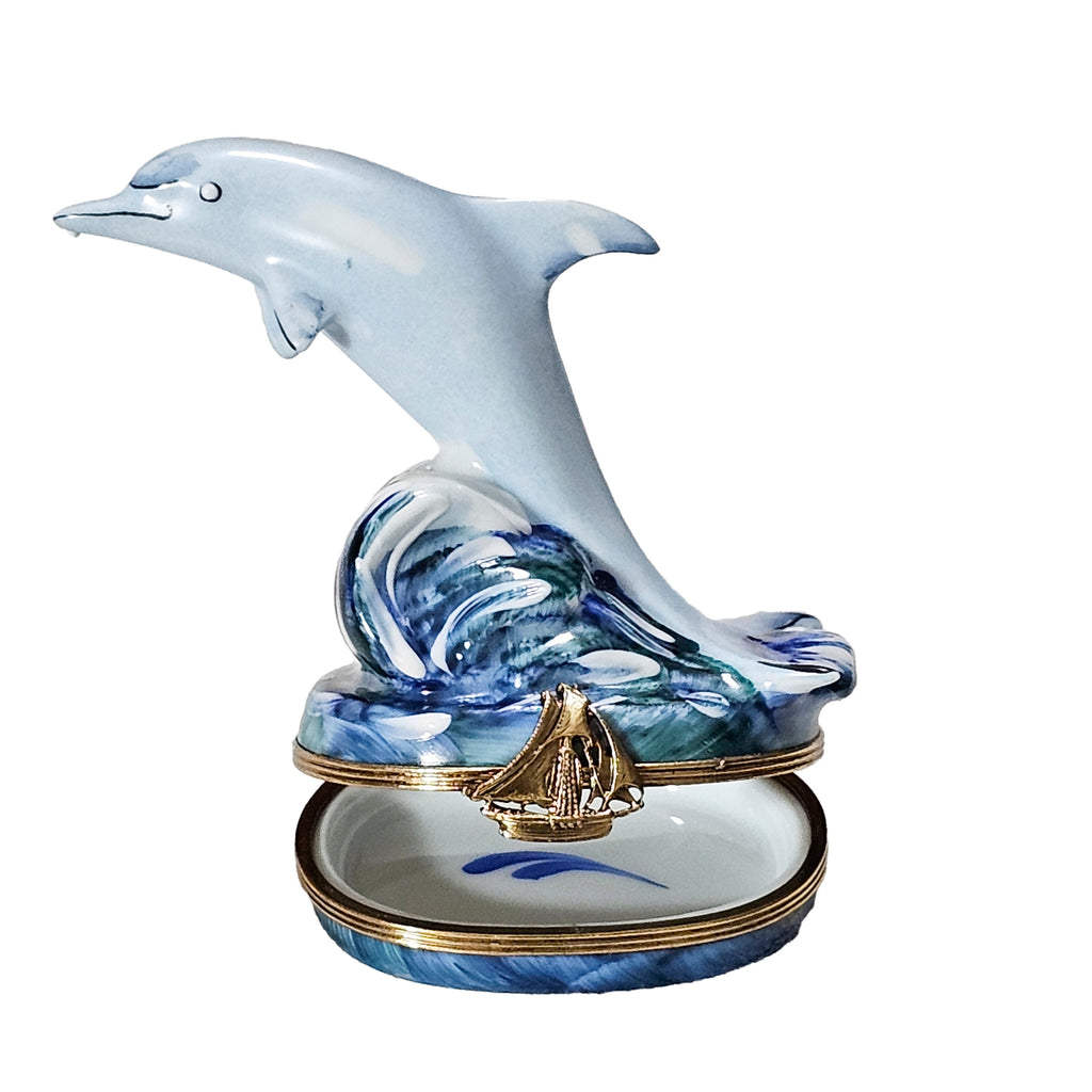 Dolphin on Wave Limoges Box for Collectors Limoges, view 2