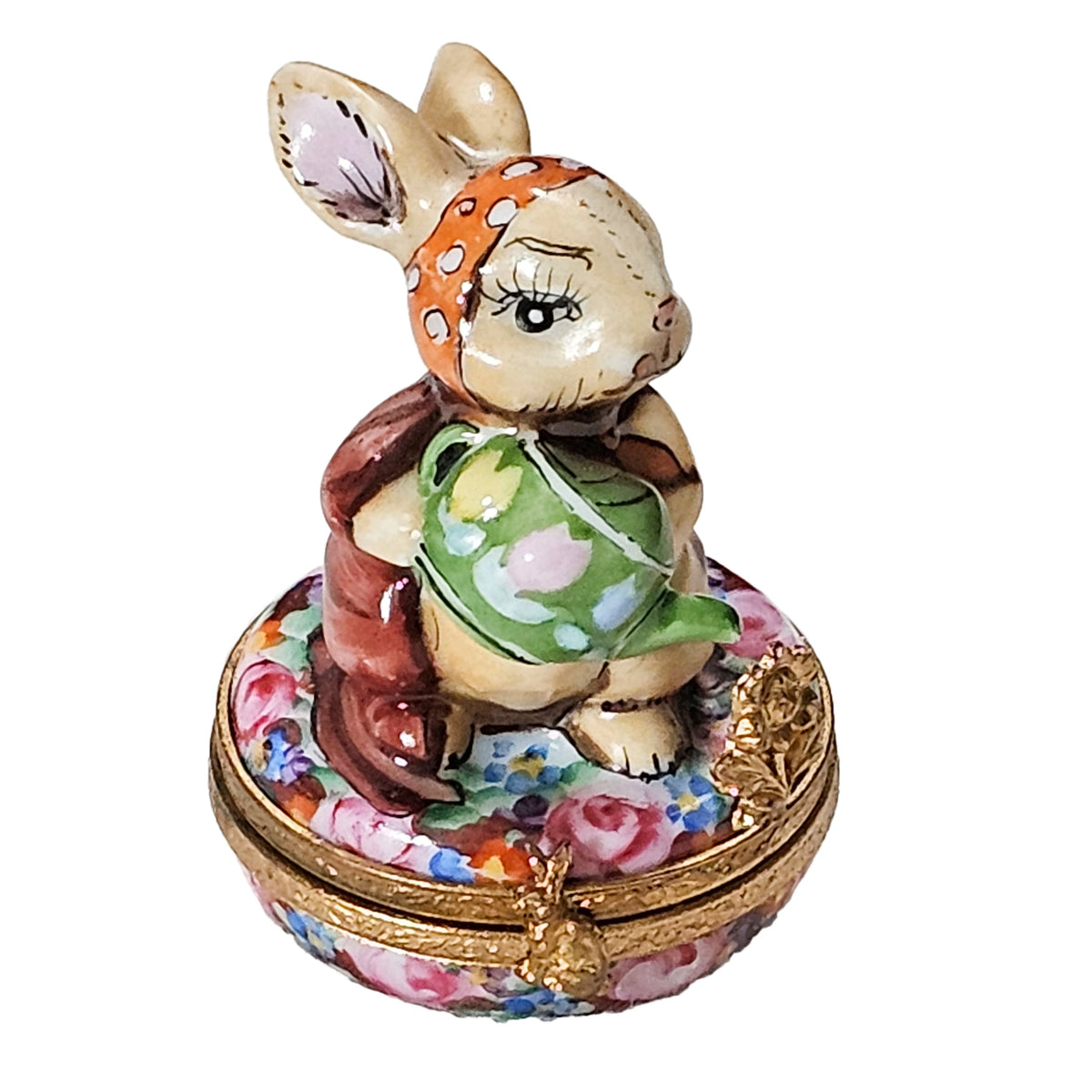 Rabbit with Watering Can Limoges Box, a hand-painted Limoges porcelain gift