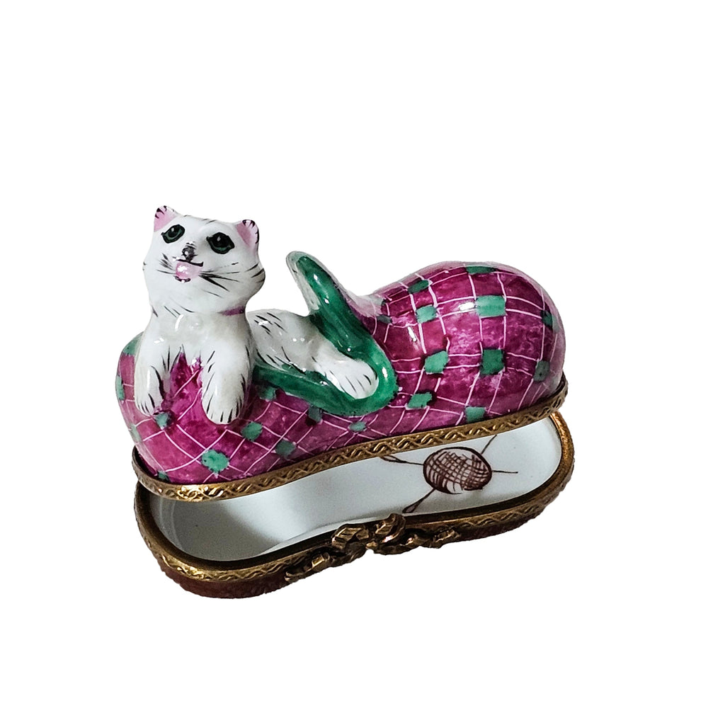 White Cat in Pink Shoe Limoges Box, view 2