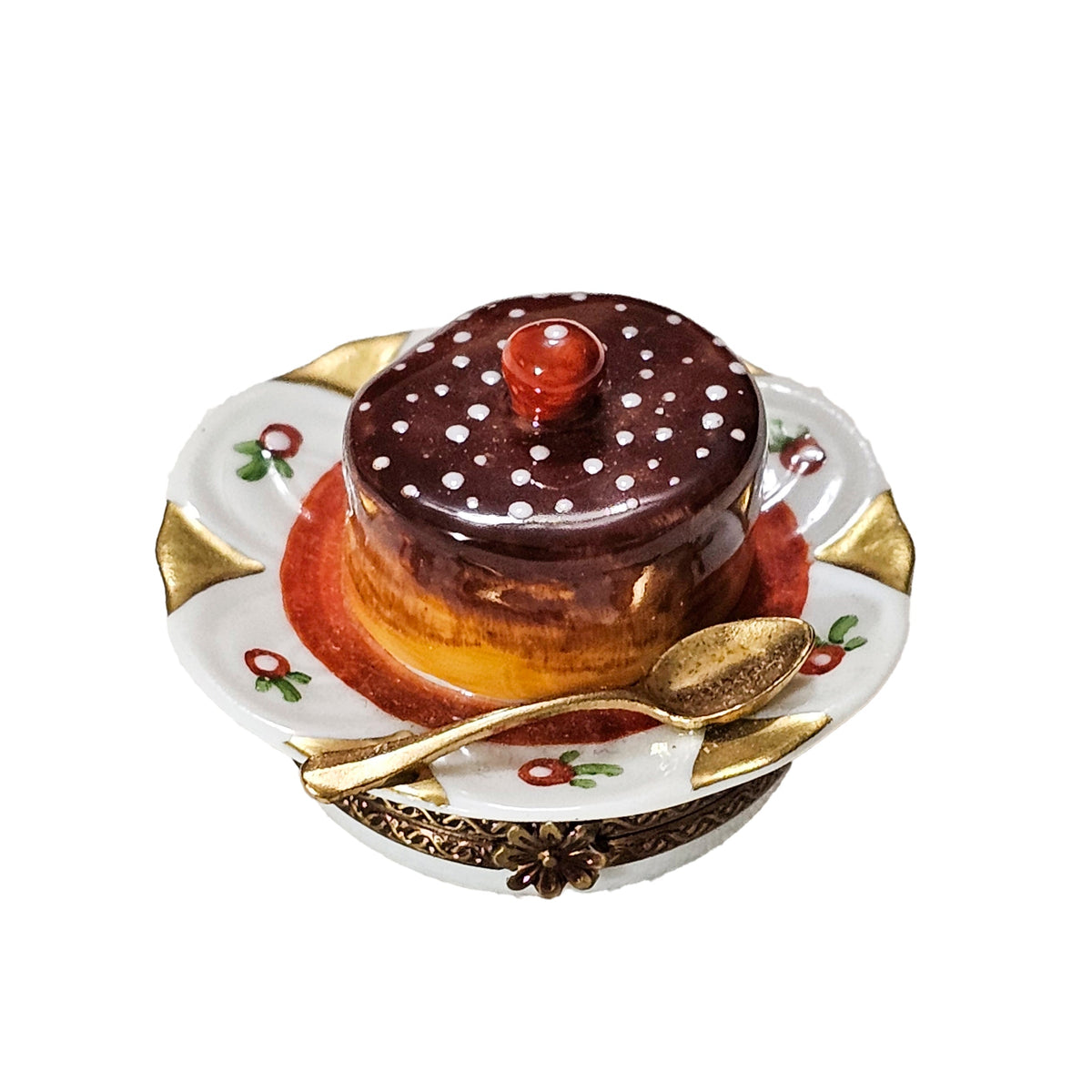Cake on Plate w Cherry Limoges Box, a hand-painted Limoges porcelain gift