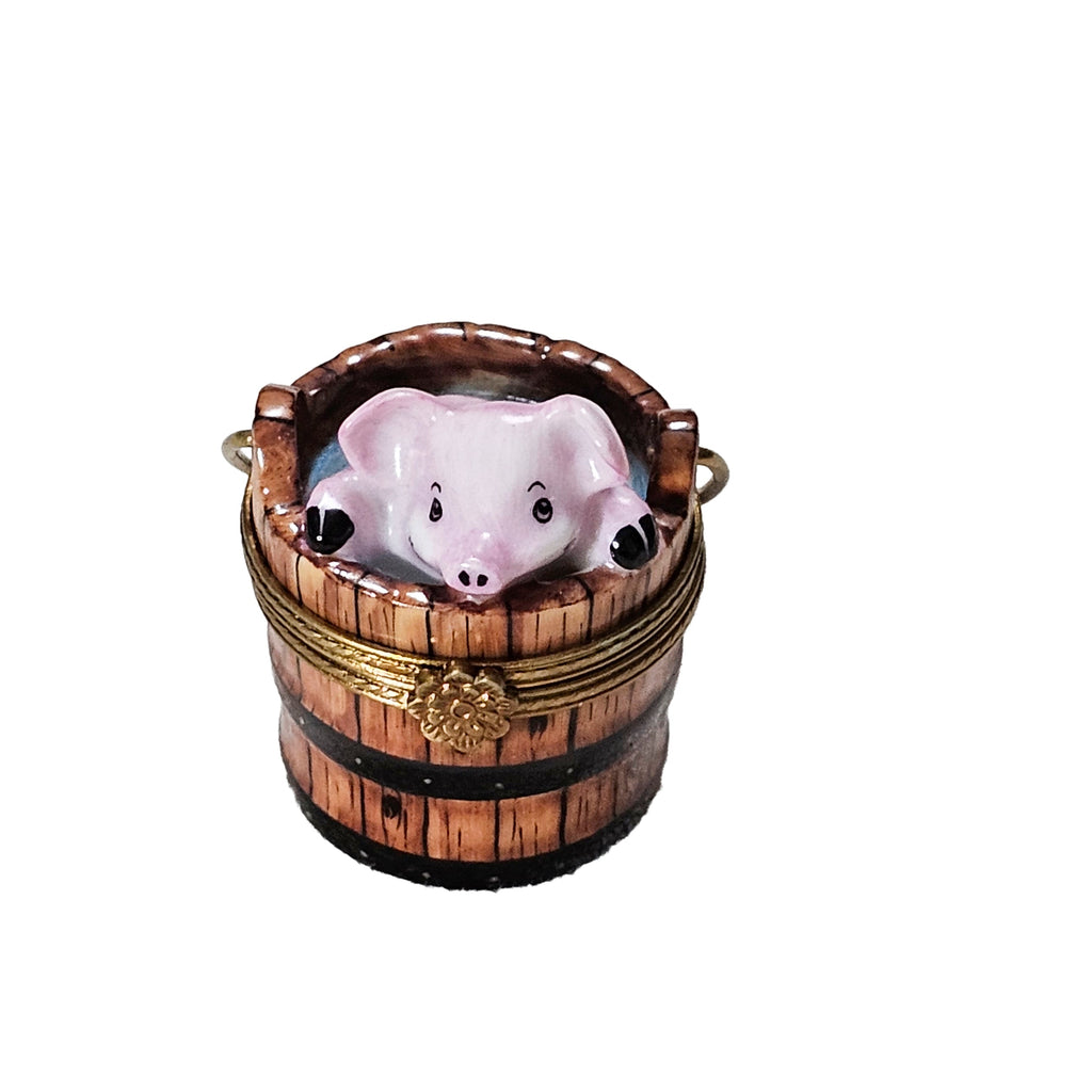 Pig in Bucket Limoges Collectible Box, a hand-painted Limoges porcelain gift