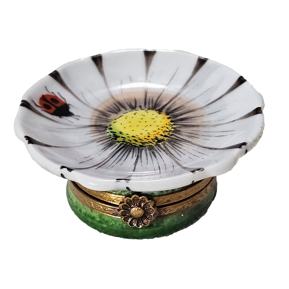 Medium White Sunflower w Lady Bug Limoges Box Gift, a hand-painted Limoges porcelain gift