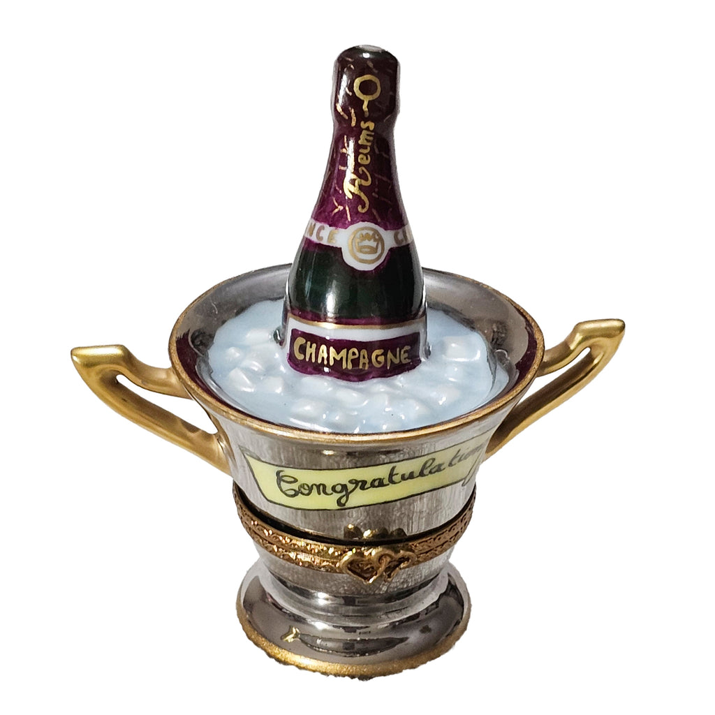Congratulations Champagne in Silver Bucket Limoges, a hand-painted Limoges porcelain gift