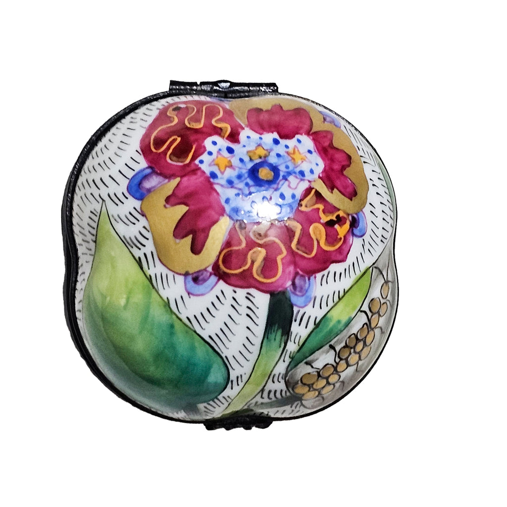 Flower on Puffy Quad Hinged Vintage Limoges Porcelain Art Object, a hand-painted Limoges porcelain gift