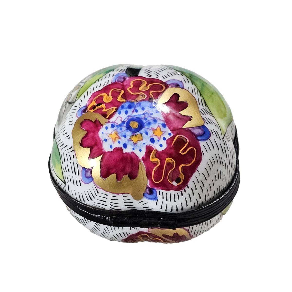 Flower on Puffy Quad Hinged Vintage Limoges Porcelain Art Object, view 4