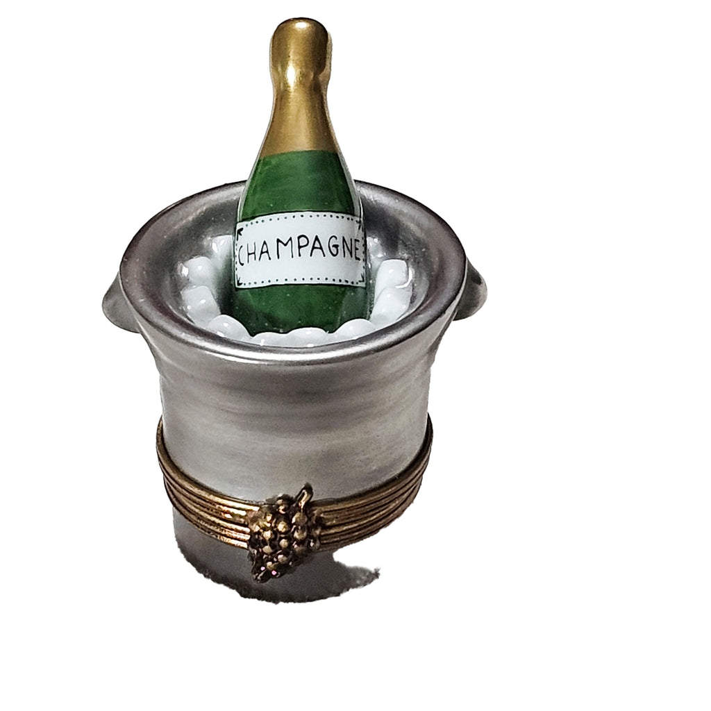 Champagne Silver Bucket for Celebrations, a hand-painted Limoges porcelain gift