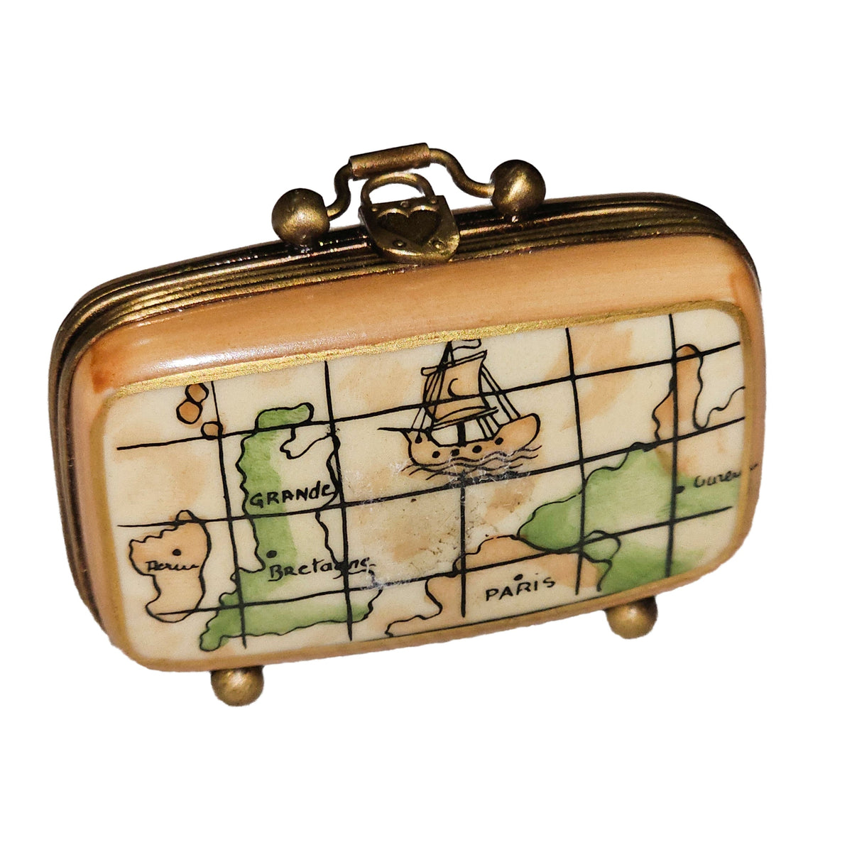 Travel Suitcase Rochard Limoges Box for Adventurers, a hand-painted Limoges porcelain gift