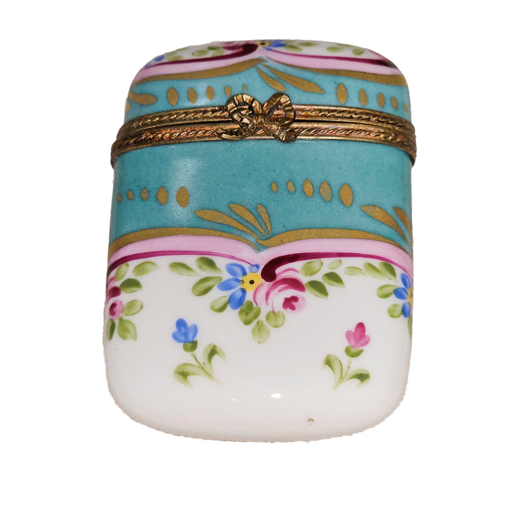Turquois Flat Tall Floral Limoges Box, a hand-painted Limoges porcelain gift