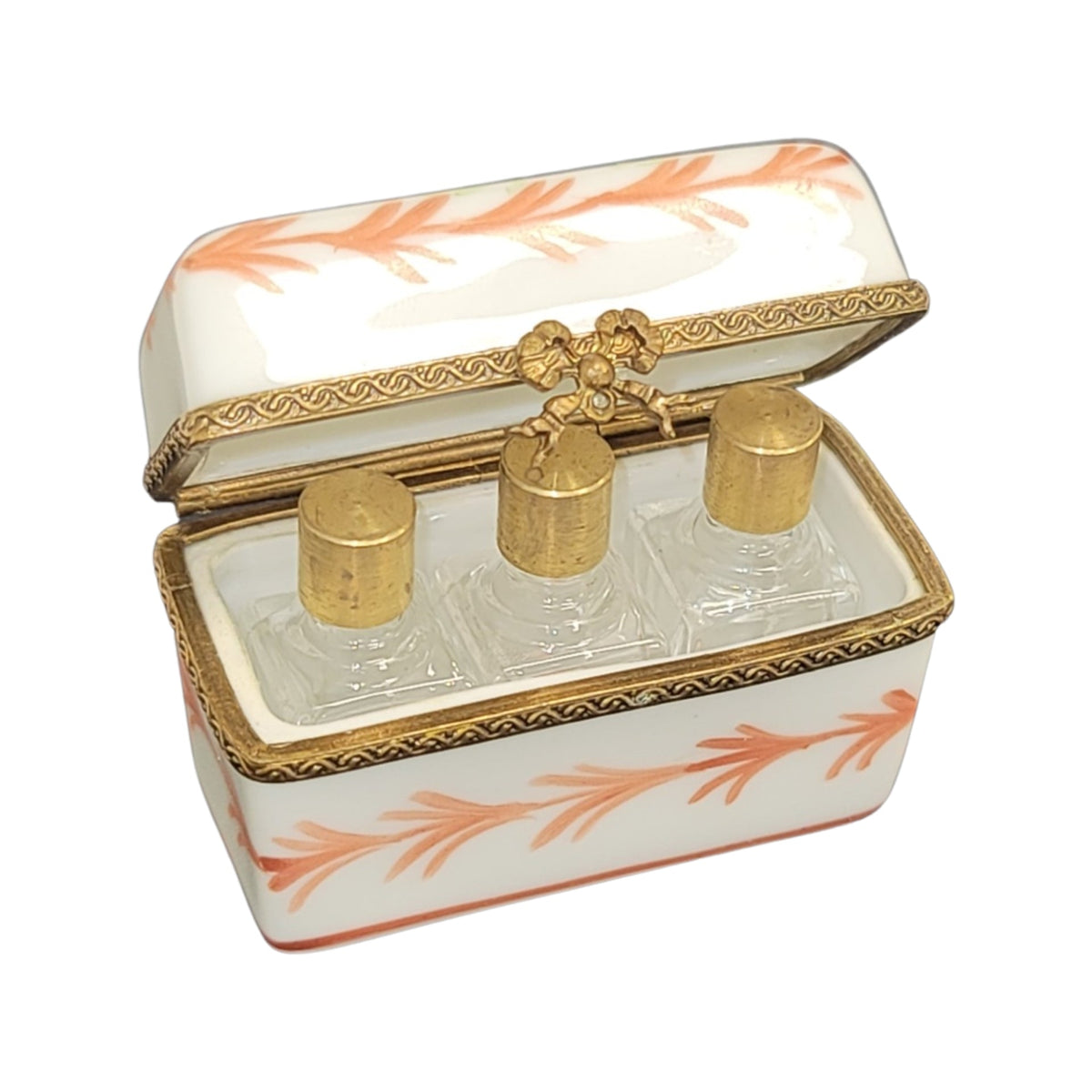Artisan-painted 3 Perfume Orange for Timeless Limoges box from France, a cherished collectible