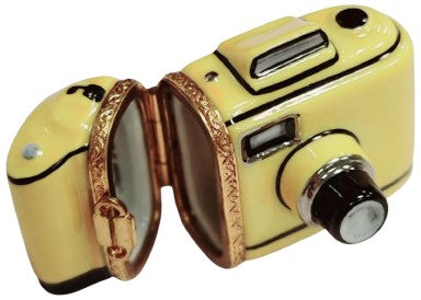 Limoges Boutique presents the Vintage 35mm Yellow Camera, a genuine Limoges box painted by hand in France