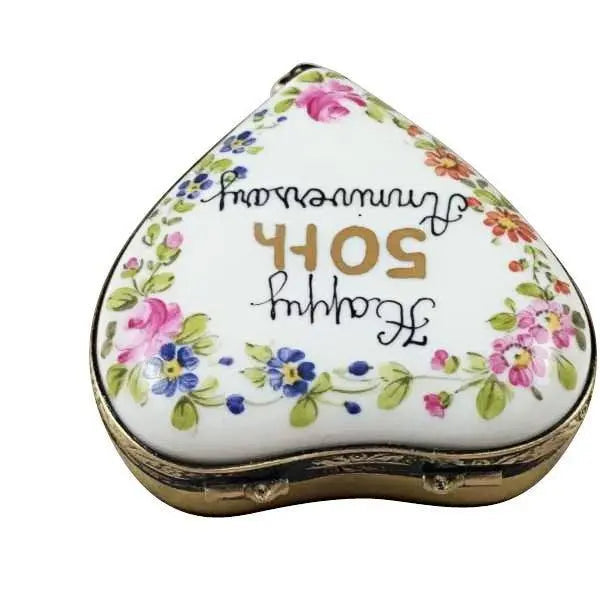 Fine art lovers will admire this 50th Anniversary Heart Limoges box