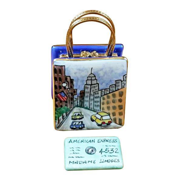 5th Avenue Shopping Bag with Credit Card Limoges Box, a hand-painted Limoges porcelain gift