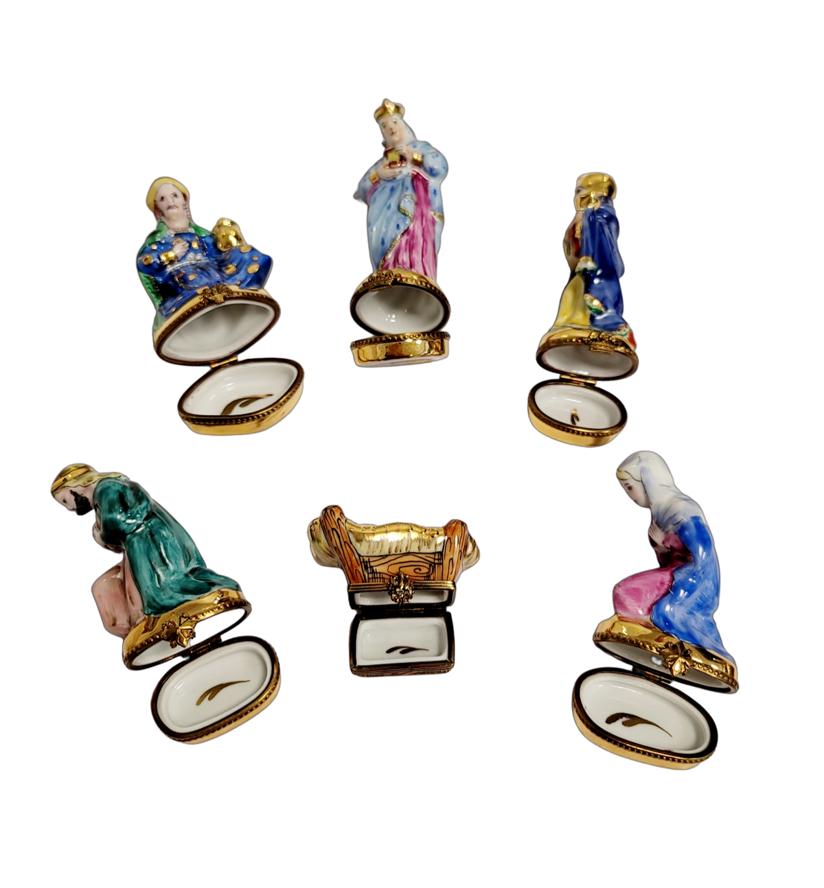 Markings on the base of the 6 Piece Nativity Gold Bottom Set Limoges box, a sign of French origin