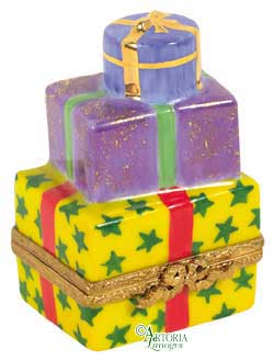 Collectible Christmas Presents Limoges box with artisan brushwork