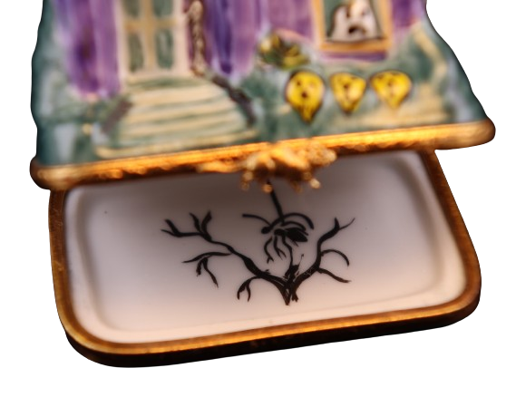 Every brushstroke by hand on the Haunted House Limoges box from France