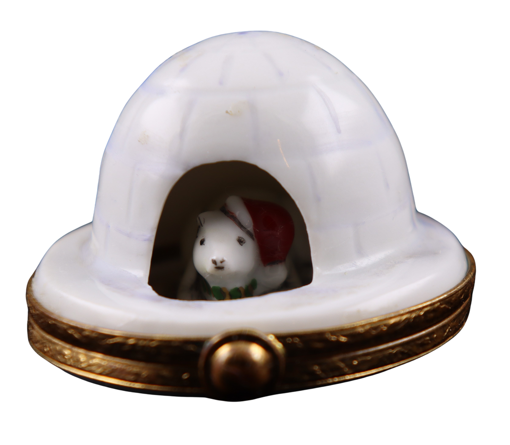 Igloo Santa Polar Bear Artoria Limoges Box Figurine, view 4