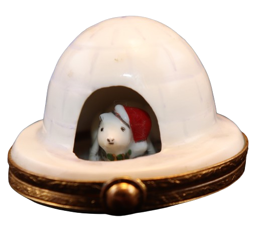Treasured French collectible: Igloo Santa Polar Bear Limoges box, painted by hand