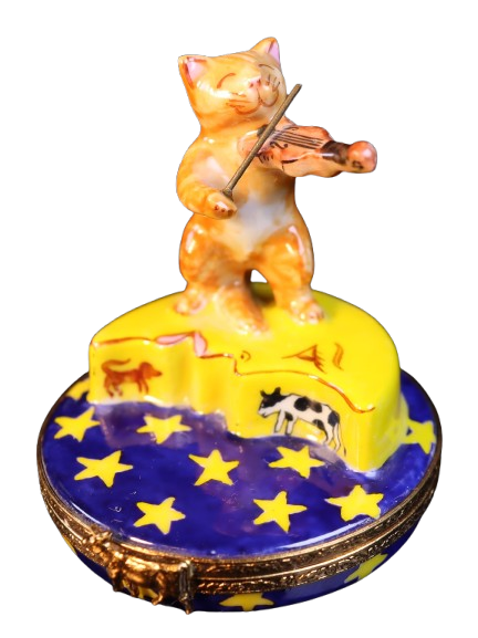 Limoges Boutique presents the Artoria Cat and the Fiddle, a genuine Limoges box painted by hand in France