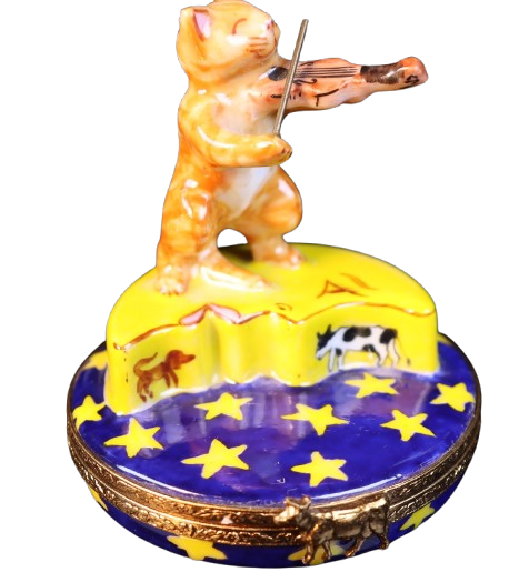 Treasured French collectible: Cat and the Fiddle Limoges box, painted by hand