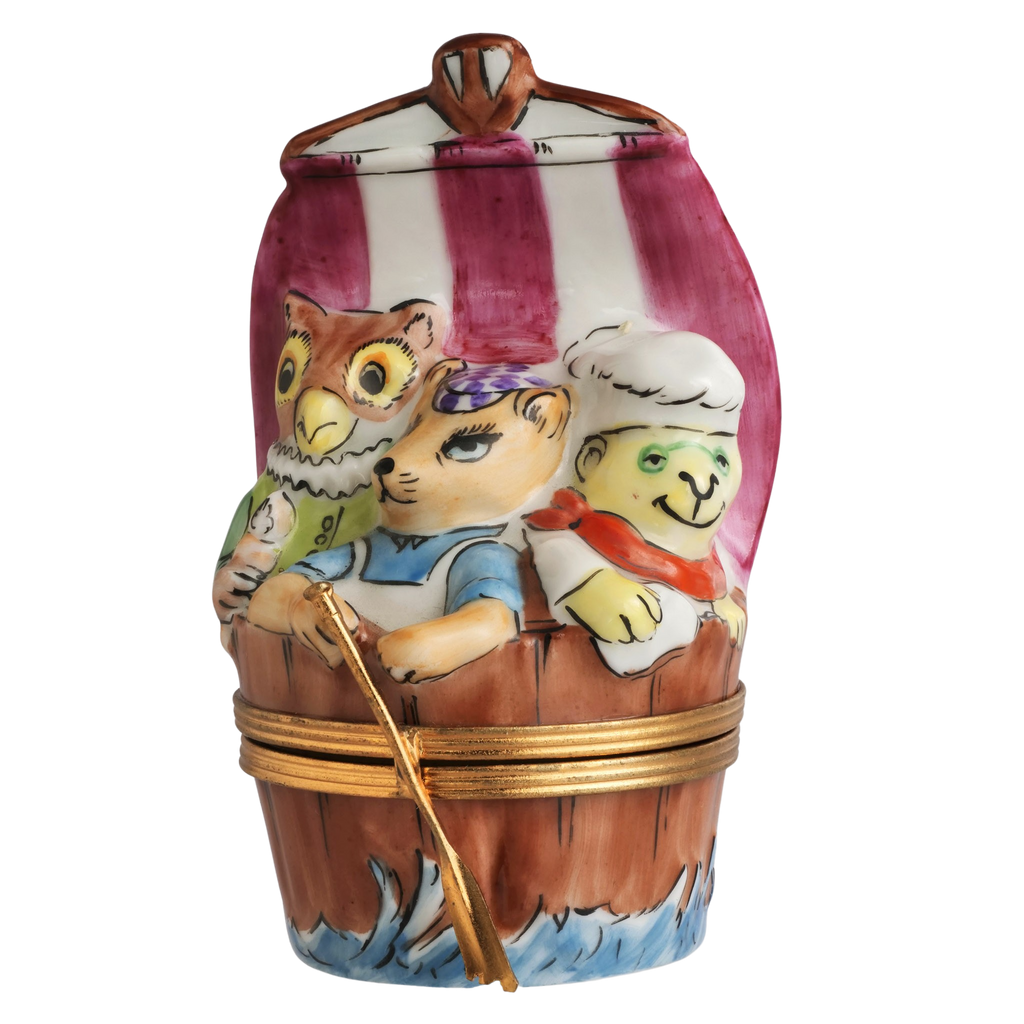 Every brushstroke by hand on the Three Men in a Tub Limoges box from France