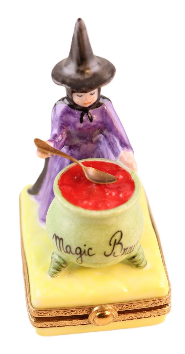 Artisan-painted Witch Brew Halloween Limoges box from France, a cherished collectible