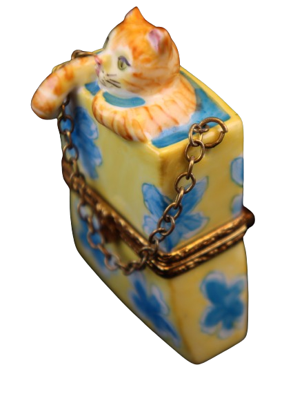 Cat in Shopping Bag Porcelain Limoges Porcelain Art Object, view 7