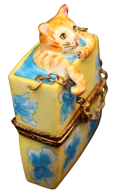Cat in Shopping Bag Porcelain Limoges Porcelain Art Object, view 4