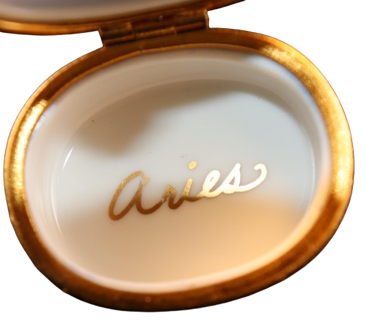 Fine French craftsmanship on the Aries Zodiac Limoges box, painted by hand