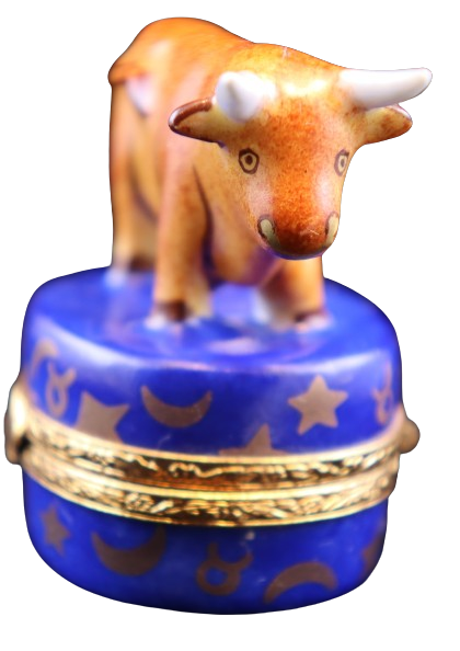 Every brushstroke by hand on the Taurus Zodiac Limoges box from France