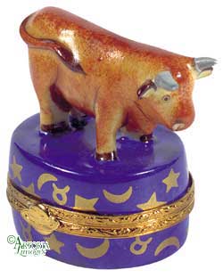 Taurus Zodiac Limoges Box Artoria Limoges Box Figurine, a hand-painted Limoges porcelain gift