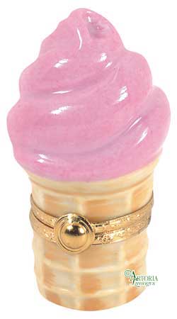 Fine French craftsmanship on the Strawberry Ice Cream Cone Limoges box, painted by hand