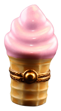 Strawberry Ice Cream Cone Limoges Box Figurine for Collectors, a hand-painted Limoges porcelain gift
