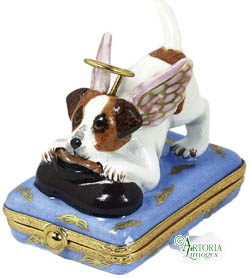 Collectible Angel Puppy Dog Limoges box with artisan brushwork