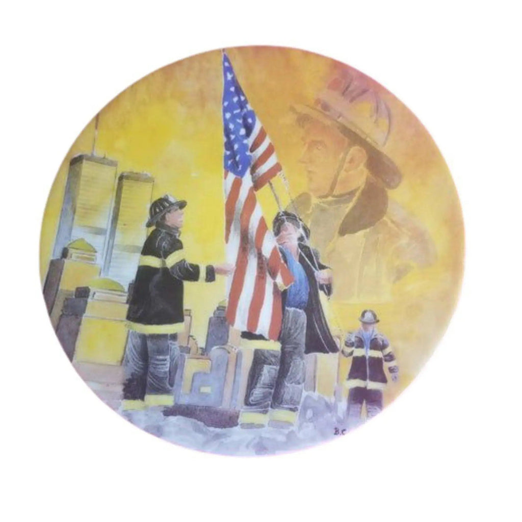 Painted details on the 9 11 Set World Trade Centers Firefighter Tribute Limoges box, French art in miniature