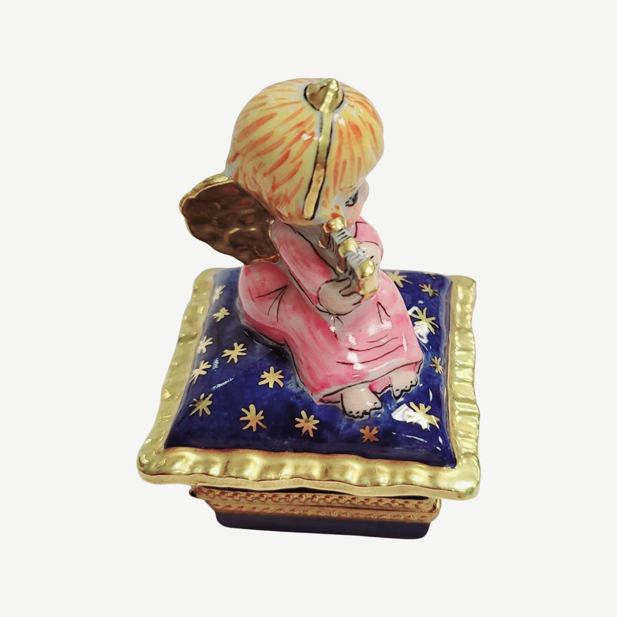 Angel Harp Blue Porcelain Art Limoges Box, view 6