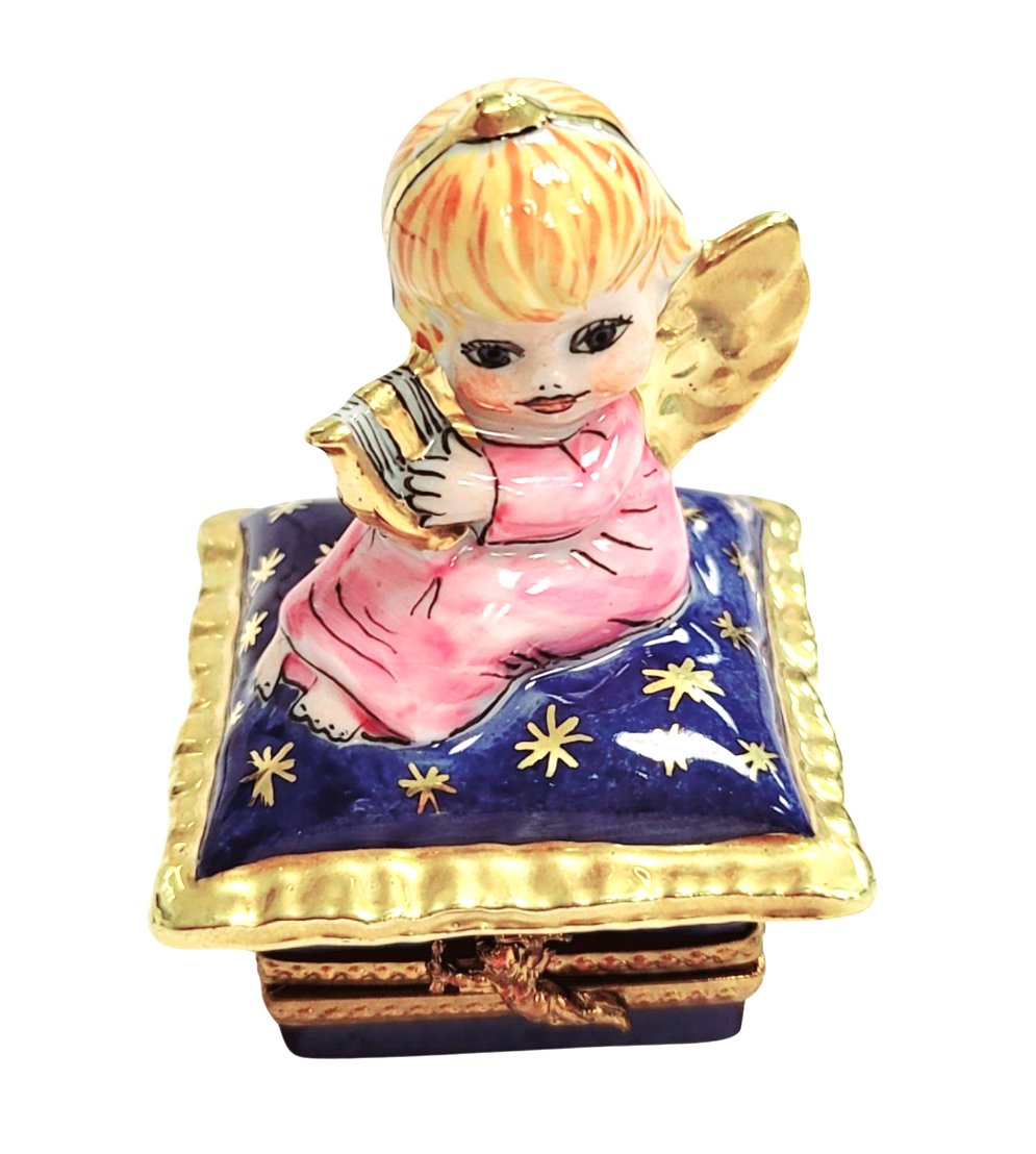 Limoges Boutique presents the Angel Harp Blue Art, a genuine Limoges box painted by hand in France